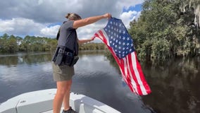 Florida deputies rescue American flag from swollen river after Hurricane Ian