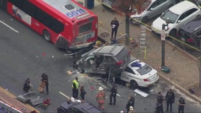 Montgomery County police cruiser crashes underneath suspect vehicle in Silver Spring