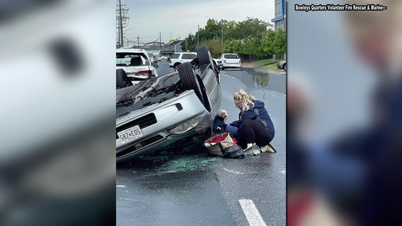 Pregnant Maryland firefighter gives birth hours after helping car crash victim