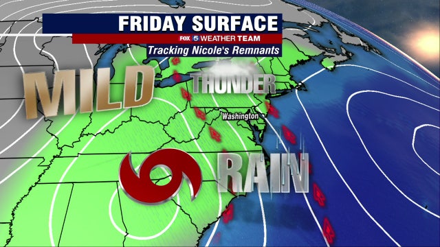 Rain, possible severe weather Friday as remnants of Tropical Depression Nicole move across DC area