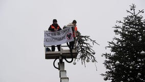 Iconic Berlin Christmas tree decapitated by climate activists