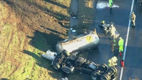 Tanker truck carrying sewage overturns in Springfield