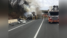 Tractor-trailer fire on I-495 in McLean prompts shut down of southbound lanes