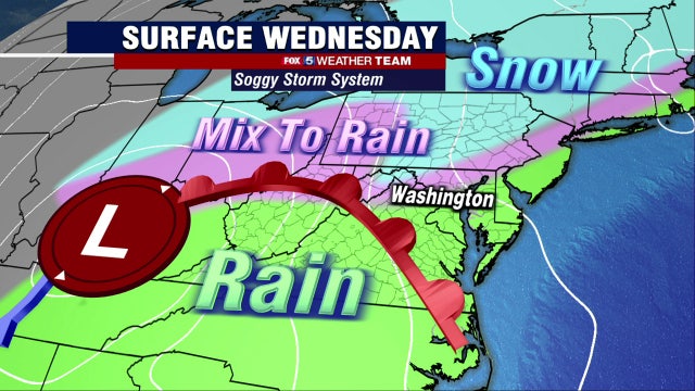 Rainy, wintry mix possible Wednesday morning across parts of DC region