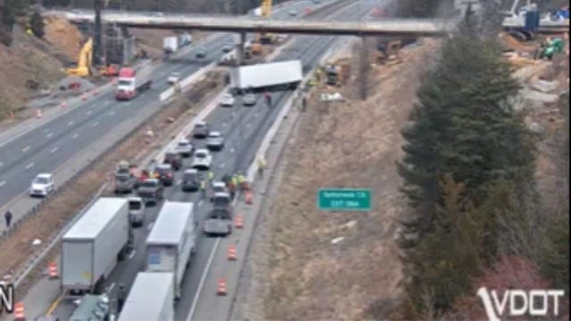 Part of I-95 closed in Spotsylvania County due to tractor-trailer crash