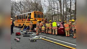 3 hurt after minivan crashes into school bus in Montgomery County