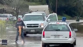 Man catches carp in flooded Watsonville road
