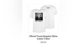 Trump mugshot: Shirts for sale with fake mugshot of Trump on his online store