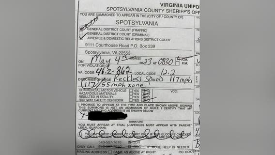 16-year-old Spotsylvania County driver caught speeding 117 MPH in a 55 MPH zone