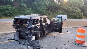 Maryland State Police trooper rear-ended in I-495 work zone by suspected impaired driver: officials