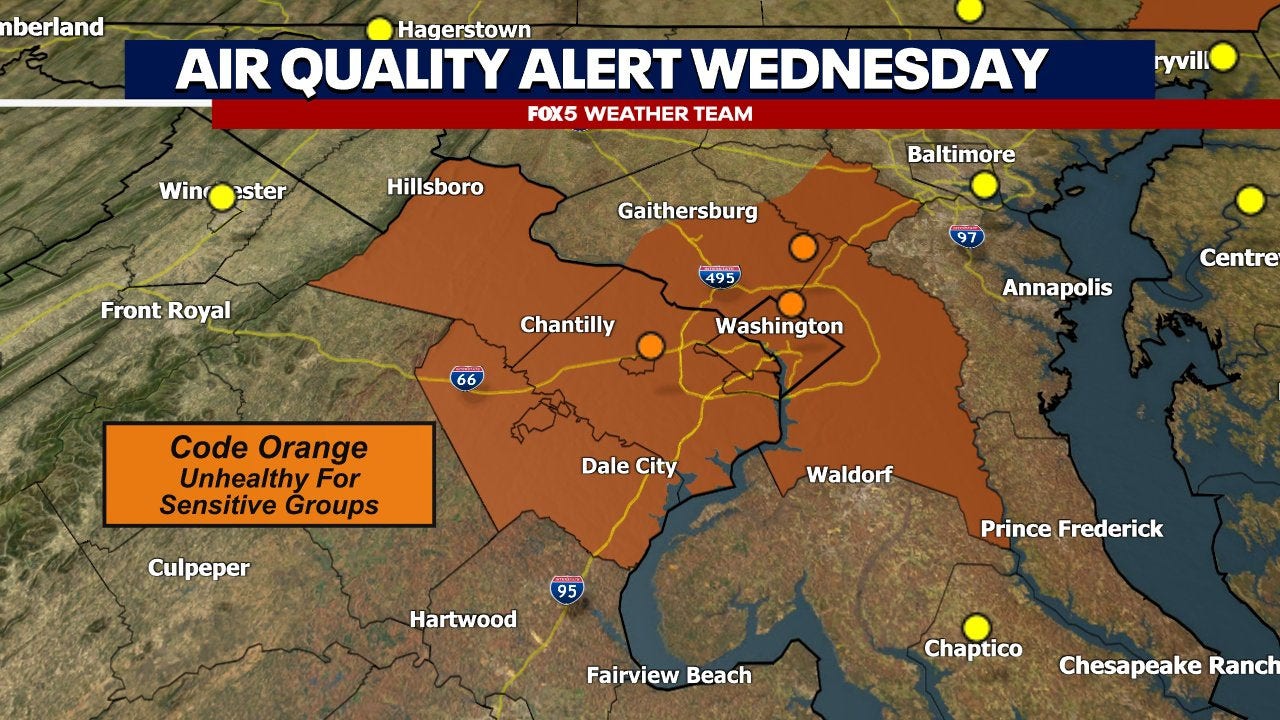 Code Orange Air Quality Alert Wednesday for DC, parts of Maryland and Virginia