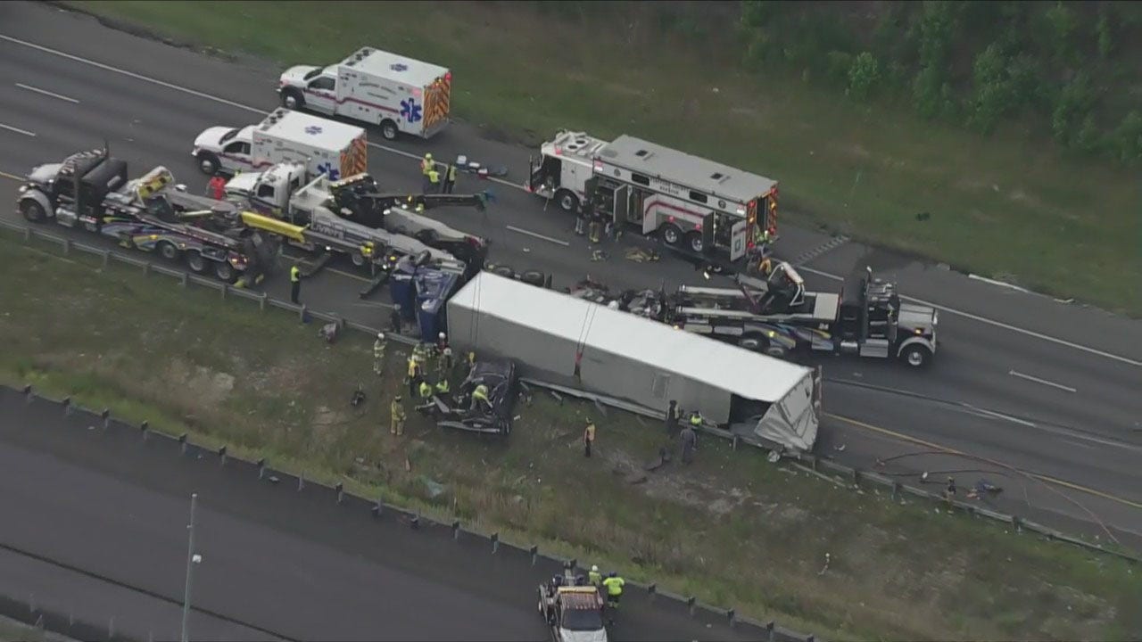 2 killed in multi-vehicle crash involving overturned tractor