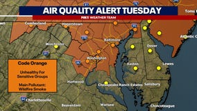 Wildfire smoke prompts air quality alerts in DC area Tuesday; hot, humid with isolated storms
