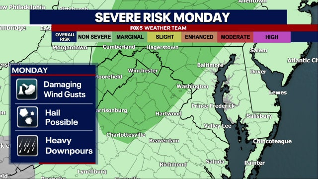 Showers, thunderstorms Monday across parts of DC region with humid temperatures in the 80s