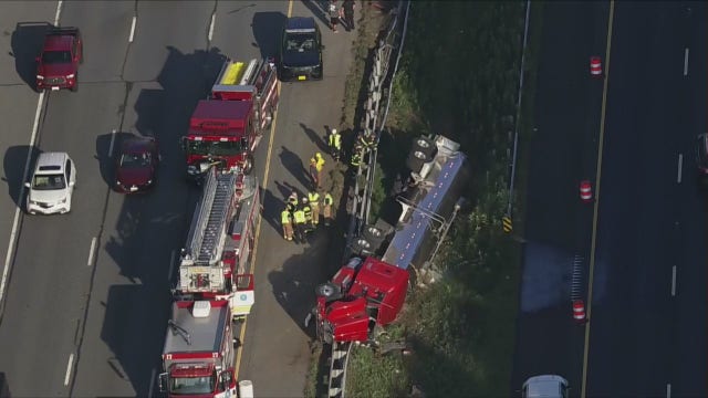 Overturned tractor-trailer spills milk across Maryland highway
