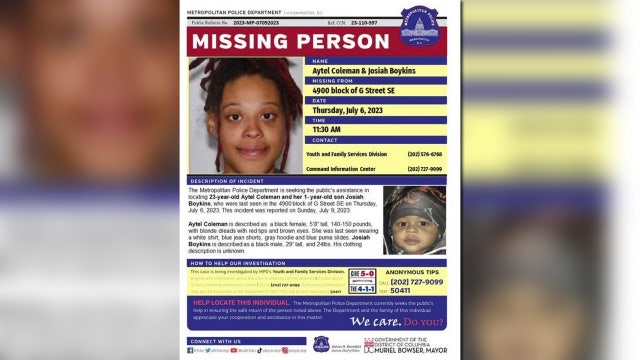 DC police continue search for woman and her 1-year old son