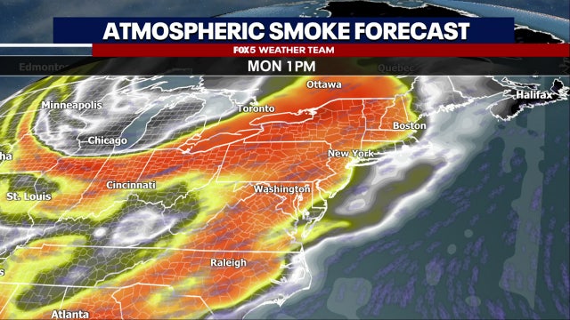 Canadian wildfires bring smoky haze to DC region Monday; hot, humid temperatures in the 90s