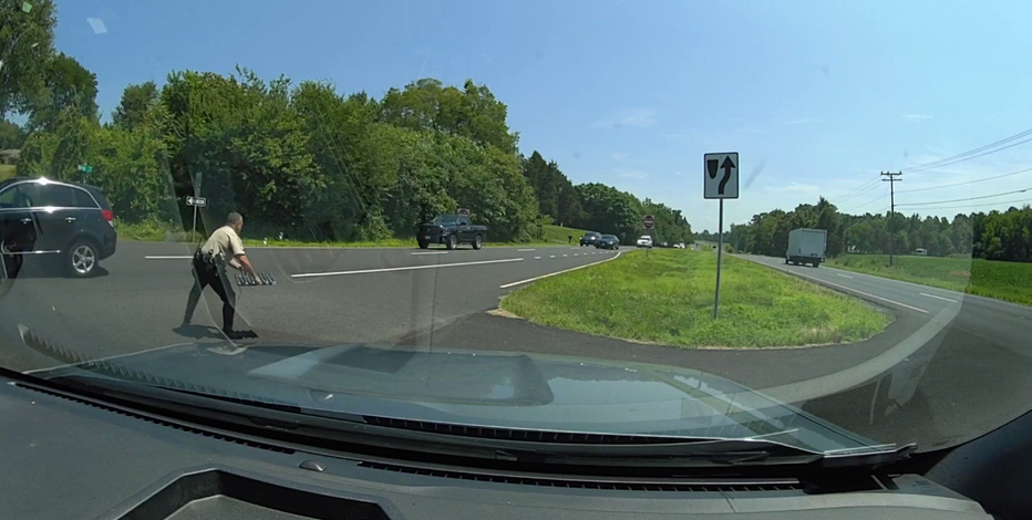 Spike strip depletes vehicle tires during pursuit in Stafford County