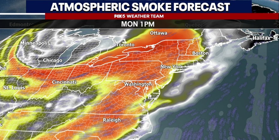 Canadian wildfires bring smoky haze to DC region Monday; hot, humid temperatures in the 90s