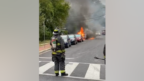 Firefighters respond to vehicle fire caused by a blown transformer