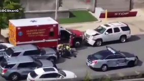 More than a dozen cars damaged in Arlington, DC as man flees police in stolen ambulance