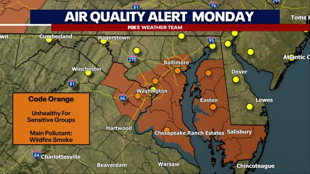 Canadian wildfires trigger Code Orange Air Quality Alert Monday for parts of DC area; highs near 95