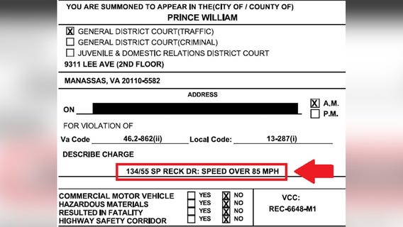 Driver going 134 mph stopped, cited in Manassas: police