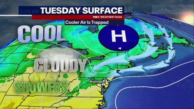 Clouds, drizzle Tuesday in DC region with highs only in the low-60s