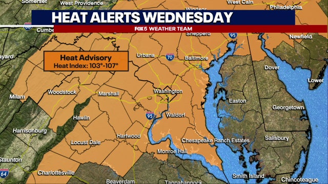Heat Advisory Wednesday across DC region; heat index values up to 107 degrees possible