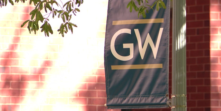 George Washington University students project messages criticizing Israel on campus building