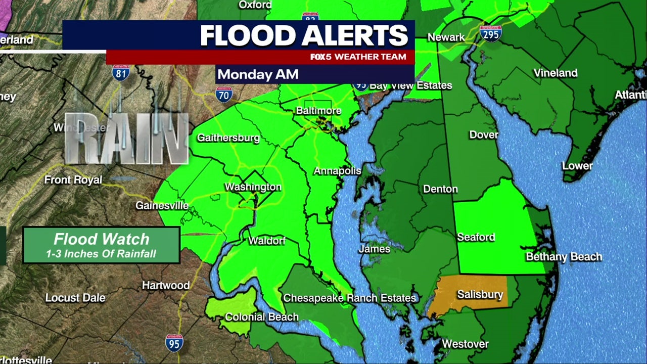 周一，华盛顿地区出现了雨水、风暴和洪水的担忧