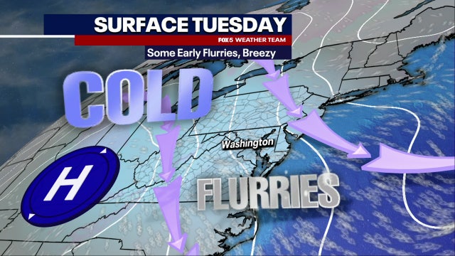 Flurries possible Tuesday in DC region; heavier snow in western Maryland
