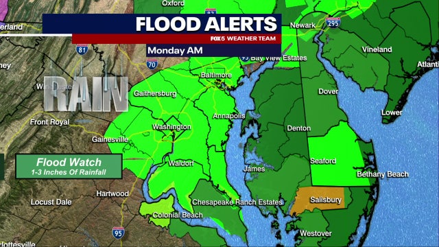 Rain, wind, flooding concerns across DC region Monday