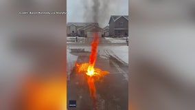Fire whirl captured on video when meteorologist burns away ice from driveway