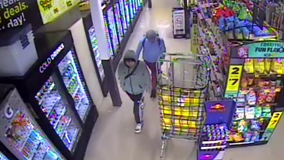 2 suspects appear to fill bags with items during an armed robbery at Dollar General: police