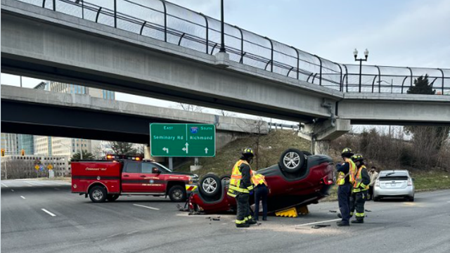 Vehicle flips during crash under I-395 in Alexandria