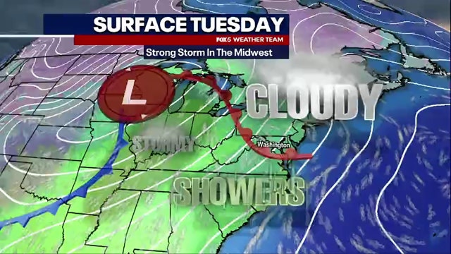 Scattered showers Tuesday, thunderstorms possible Wednesday across parts of DC region