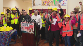 Construction workers, and immigrant advocates stand in solidarity with Baltimore Key Bridge victims