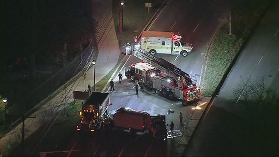 Dump truck, box truck collide causing traffic mess in Bethesda