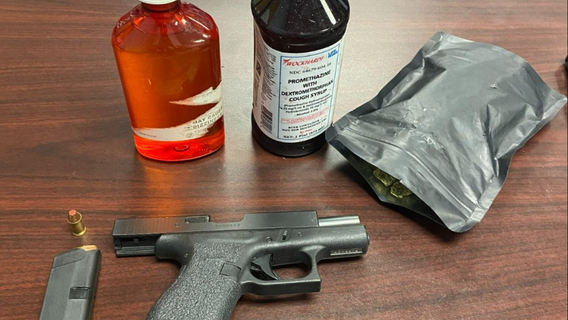 Suspects crash into vehicle during chase, loaded Glock, 2 bottles of suspected codeine retrieved: police
