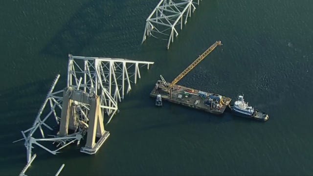 Baltimore Key bridge collapse: temporary channel being prepared, work to clear site continues