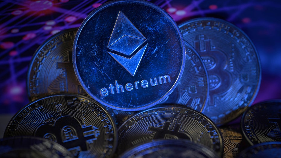 A visual representation of digital cryptocurrency Ethereum (Photo by Jonathan Raa/NurPhoto via Getty Images)