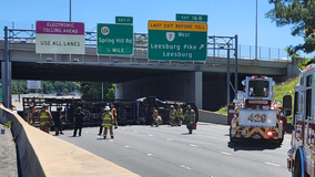 Tractor trailer overturns on Dulles Toll Road near Leesburg Pike