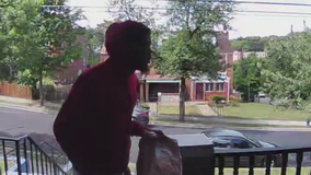 Surveillance video shows DC porch pirate wanted for multiple package thefts