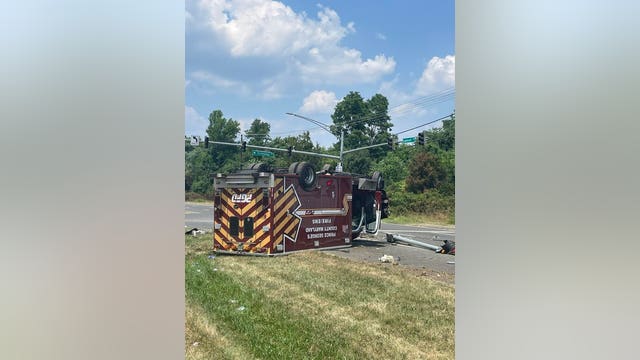 3 hospitalized after ambulance overturns in crash in Prince George's County