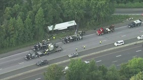 Tractor-trailer crashes, overturns on I-270 in Montgomery County