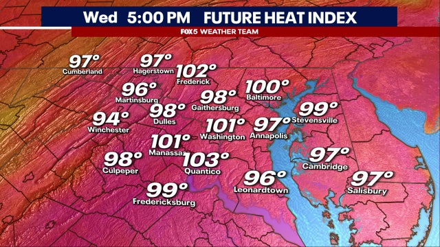 Extreme heat returns to DC region Wednesday; isolated afternoon showers, thunderstorms