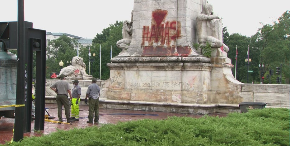 Protesters vandalize statues, fountain outside DC’s Union Station after Netanyahu’s speech