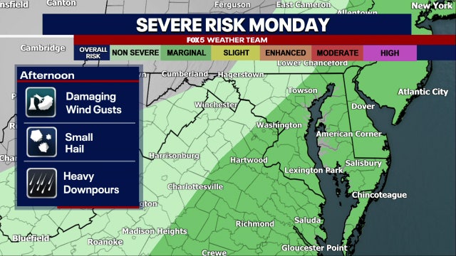DC region could see showers, thunderstorms Monday afternoon and evening