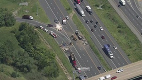 Truck overturns, spills debris on I-95 near Fredericksburg